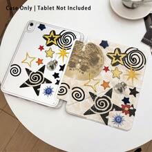 星形单件装彩绘效果亚克力水晶平板电脑保护套，带支架，兼容荣耀、Matepad、红米、OPPO、vivo、苹果等品牌，可折叠防弯折，硅胶加固边角，自动唤醒/睡眠功能，内置笔槽，多角度可折叠支架 - 日常完美保护，节日送礼佳品 - 彩色 - 查看 3