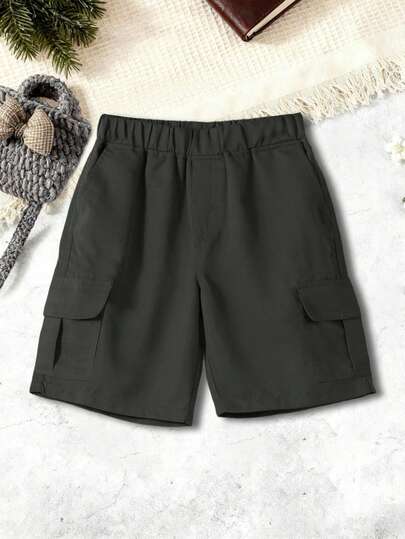 1件女童休闲宽松侧袋直筒多口袋工装短裤，适合4-7岁儿童，春夏款