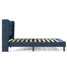 Modern Upholstered Bed With Padded Headboard. Single Bed With Slatted Base, 90 X 200 Cm, In Blue Linen, Medium Firmness (Mattress Not Included). - Blue + Linen + 90cm*200cm - View 6