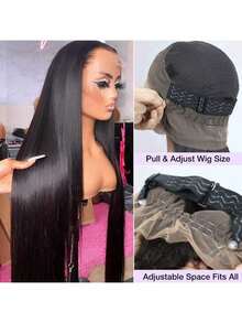 ZHENDEFA 隐形绑带360°仿真肌肤高清透明蕾丝前额假发，200密度直发蕾丝前额假发，隐形绑带预拔毛抽绳360°无胶假发，真人发，女士适用 - SNatural - 查看 10