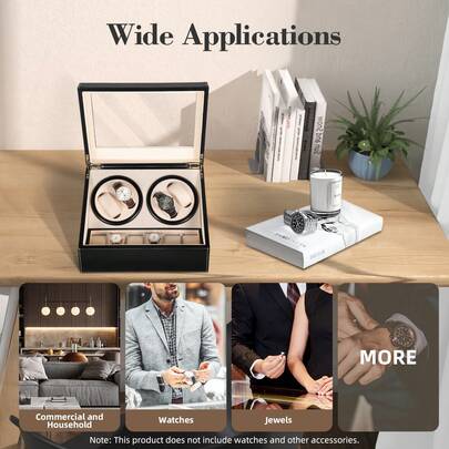 Automatic Watch Winder Display Box, 4+6 Automatic Rotation Leather Wood Watch Winder Collector Display Box (Black/Brown)