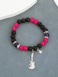 1pc Retro Casual Versatile Guitar, Star & Heart Beaded Bracelet, Creative Design Suitable For Music Festivals (Based On Actual Item) - Multicolor - View 4