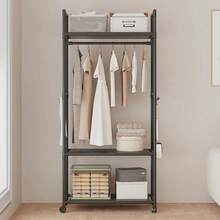 Multifunctional Clothes Rail Garment Hanging Stand Shoe Rack Home Storage Shelf - Black - View 9