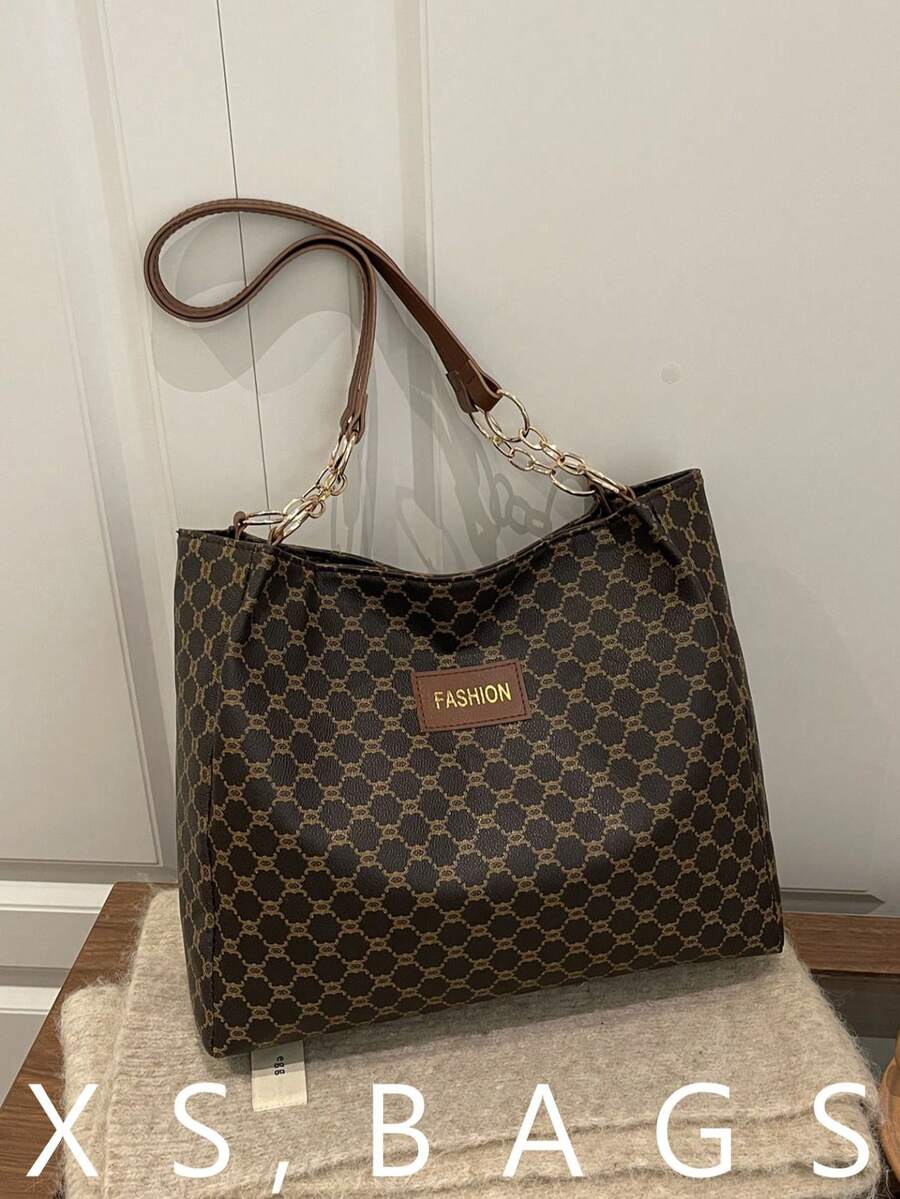 休闲通勤大容量时尚复古女式手提包，多功能高品质新款单肩包 - 咖啡 - 查看 1