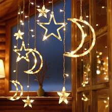 Star Moon Curtain String Lights,126 LED Romantic Star Moon Curtain String Lights With 8 Modes,Battery Powered (Not Included) String Night Lights - Multicolor - View 2