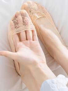 5/10 Pairs Women Peacock Plume Lace Boat Socks Summer Slippers Non-Slip Breathable Lace Invisible Fashion Sexy Non-Slip Cool Thin Sock - Multicolor - View 4