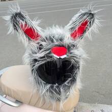 1pc Plush Helmet Cover, 3D Cartoon Rabbit Design, Fits Full Face Helmet, Effectively Protects Helmet, Suitable For Cycling - Grey - View 6
