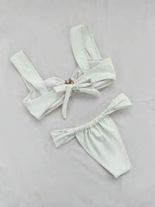 女士Y2K比基尼套装，上衣饰有海星环吊带，下装为丁字裤。比基尼浪漫时尚，适合泳池派对、沙滩派对、下午茶、野餐以及海滩活动、聚会和日常穿着。 - 白色 - 查看 2