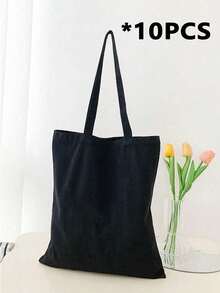 10个/套 时尚可重复使用帆布手提袋，手提包，单肩包，托特包，米色帆布包，可折叠可重复使用布艺手提袋，DIY彩绘帆布包，简约大号学生书包，化妆包，旅行必备，沙滩包，邮轮必备，健身包，情人节礼物（女士），学校帆布包 - 彩色 - 查看 21