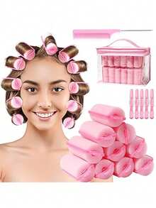 Juego de 12 piezas, rizadores de cabello sin calor, rodillos de espuma para ondas grandes, juego de rizado sin calor para personas perezosas, diseñado para rizar sin calor, varillas de rizado sin plancha, herramientas de peinado con marco de esponja, rizadores de ondas grandes, rizadores para dormir, anillos de rizado de varios diámetros, diseñado para uso nocturno, perfecto para cabello medio y corto, creando rizos suaves y ondulados. - Multicolor - Ver 3