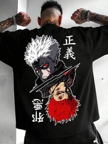 Mens Tshirts Minimalist Crew Neck Anime Graphic Short Sleeve T-Shirt, Summer Men's Fashion Print Casual T-Shirt Casual Summer T-Shirt, Comfortable Outdoor Casual Wear - Black - View 1