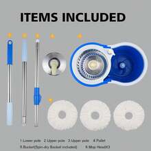 Mop And Bucket Set, 360° Spin Mop And Bucket With Wringer Set And 6 Microfiber Mop Refills, Stainless Steel 61" Extended Handle Spinning Mop Bucket System For Floor Cleaning (2 Sets) - A - 查看 6