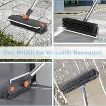 Floor Scrub Brush With Long Handle, 3 In 1 Scrape And Heavy-Duty Stiff Bristle Floor Scrubber Brush With Squeegee And Tweezer For Cleaning Tile Wall Deck Bathroom Patio Garage Kitchen - Grey - View 11