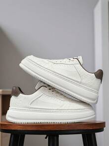 2026 New Leather Embossed Platform Lightweight Casual Sneakers - Beige - View 8