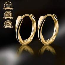 S925 银黑色树脂圆形简约时尚女式耳环 - 金色 - 查看 1