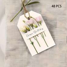 24/48 Pcs Elegant "Happy Birthday" Gift Tags With Jute Twine - Pink Floral Design, High-Quality Paper For Birthday Party Decorations, Gift Wrapping, And Delicate Gifts - Refined And Joyful Style, Birthday Party Decor, Celebration Accessories, Fresh Style - Multicolor - View 8
