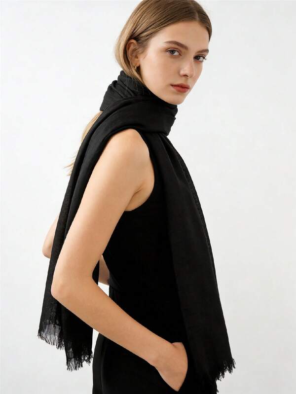 1pc Women's Solid Color Minimalist Fashion Spring/Summer Short Tassel Versatile Scarf/Shawl