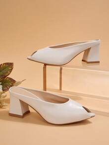 FVPFVP 2025春夏新款尖头粗跟套脚凉鞋，户外百搭时尚女鞋 - 米色 - 查看 6