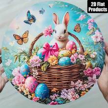 1 Piece Easter Bunny And Egg Theme Round Aluminum Wall Art, 8x 8inch Vintage Decorative Sign, With Vibrant Floral Design, Perfect For Home, Office, Living Room, Mother's Day, Father's Day, And Easter Gift - 1PC - 查看 7