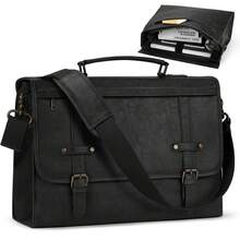 NEWHEY 17英寸男士PU皮革笔记本电脑包，男士公文包，男士防水斜挎包，男士单肩笔记本电脑包 - 彩色 - 查看 12