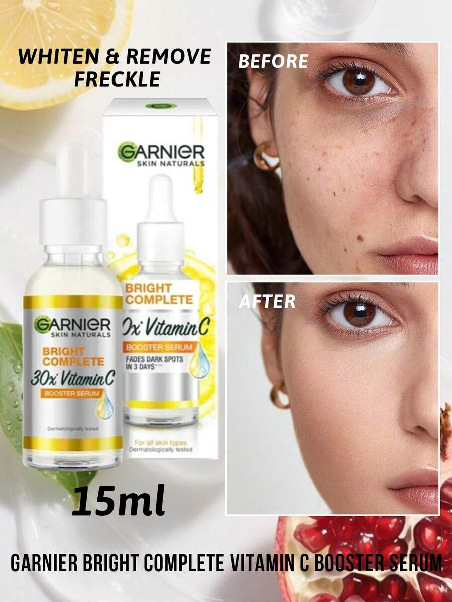 Garnier 卡尼尔亮白维C精华液，淡化色斑，减少色素沉着，提亮肤色，夜间精华，改善暗沉，蕴含10%纯维C，质地轻盈，抗氧化，保湿修护，令肌肤焕发光彩，适合夜间护肤 - 15ml - 查看 1