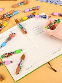 24支装水豚四色圆珠笔套装，派对礼品，多色笔套装，卡通风格可爱四合一按动式圆珠笔，水豚造型圆珠笔，节日派对、生日礼物的理想之选 - 彩色 - 查看 3