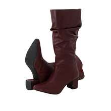 Women's Ruched Boot, Winter Fashion, Lirom Style, With Chunky Square Heel And Comfortable Toe. - Maroon - View 4