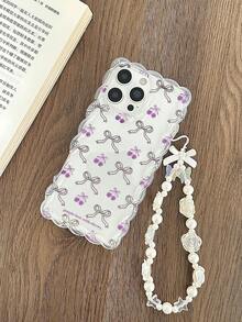 Cherry Bow Knot Braided Transparent Wavy Edge Minimalist High-End TPU Painted Anti-Drop Phone Case For IPhone 17/17Pro/17Air/17ProMax, 16/16Pro/16Plus/16ProMax, 15Pro/15ProMax, 13, 14, 11, P12, X, 12/14 Soft Protective Case - Multicolor - View 6