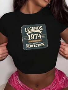 Legends Born In 1974 Vintage Fashionable Women's Short Sleeve T-Shirts - Black - View 6