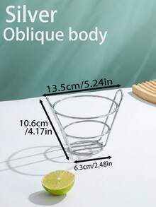 1pc Silver Snack Basket, Fries Basket, Chicken Wings And Fried Chicken Bread Basket, Bar Fried Food Serving Tray, , Easy To Clean, Reusable, Ideal For Home Use - Silver - View 11