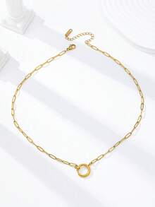 1 Pc 18K Gold Plating Stainless Steel Carabiner Chain Necklace With Heart Bow Moon Flower Pendant, Interchangeable DIY Charm Necklaces, Water Proof - Multicolor - View 2