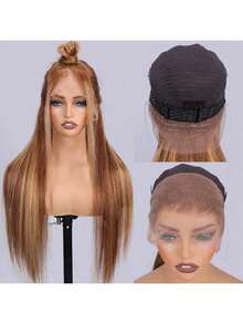 ZHENDEFA 4/27 Ombre Honey Gold Highlight Straight Human Hair Invisible 360 Degree Full Lace Wig With 200% Density Brazilian Remy Hair Hairline - S4/27 - View 6