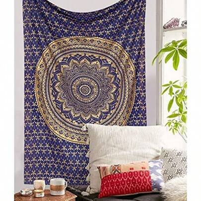 Rajsee Blue Gold Mandala Tapestry For Bedroom - Aesthetic Indie Boho  Wall Hanging 30x40 Inches