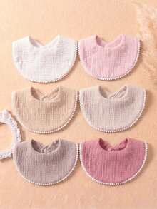6pcs/Set Candy Color Soft Cotton Cute Baby Bibs, Suitable For Daily Use In All Seasons - Multicolor - View 6