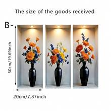 3 件套现代金银花卉艺术墙贴，独特花瓶花卉设计，可移除乙烯基贴纸，适用于家庭办公室装饰、卧室和客厅背景墙、家居装饰 - 多色 - 查看 14