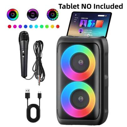 Portable Bluetooth Karaoke Player With 1 Wired Microphone, Supporting TWS/TF/USB/AUX, Large Party PA System With Disco Lights, Suitable For Home, Camping, And Travel Stereo Speakers,USB Charging
