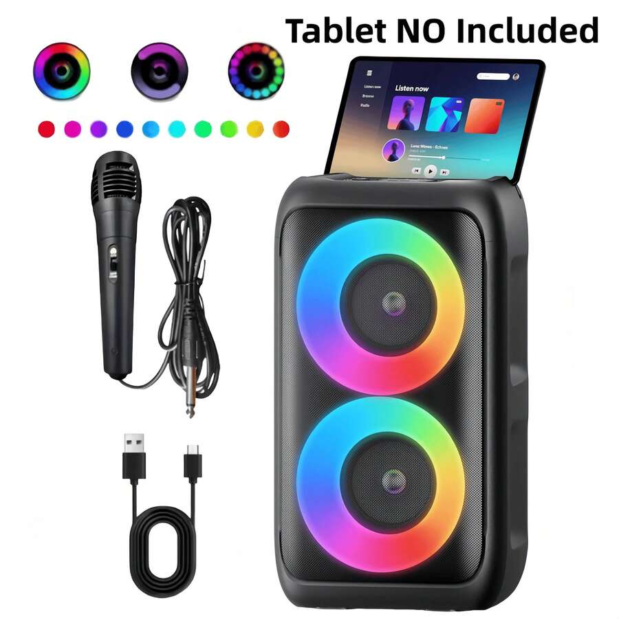 Portable Bluetooth Karaoke Player With 1 Wired Microphone, Supporting TWS/TF/USB/AUX, Large Party PA System With Disco Lights, Suitable For Home, Camping, And Travel Stereo Speakers,USB Charging - Black - View 1