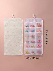 1pc Kids Hair Accessories Storage Bag, Cute Style Children Hair Clips, Hair Ties, Headbands Organizer With 18 Compartments - White - View 10