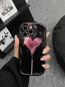 Romantic Abstract Heart Smoke Pattern Phone Case, Suitable For IPhone 17 16 15 14 13 12 11 Pro Max Plus, Birthday/Valentine's Day/Couples Gift Choice - Black - View 1