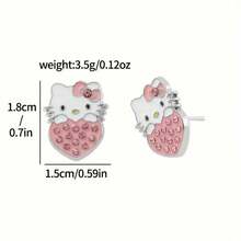 1pair Sanrio Hello Kitty Rhinestone Heart Stud Earrings, Cute Bow Detail Pink Crystal Earrings, Sweet Kawaii Statement Jewelry - Perfect Valentine's Day Women For & Sanrio Fans - Multicolor - View 6