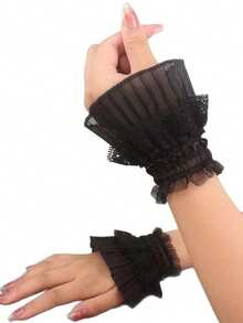 1 Pair Fashion Double-Layer Ruffle Mesh Sleeve Cuffs, Lace Tie Cuff, Lolita Style Sleeve Cuff, Sun Protection Tattoo Cover Arm Sleeves For Women - Multicolor - View 4