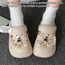 女士休闲轻便EVA镂空拖鞋，可爱卡通熊设计，适合室内外穿着，夏季 - 卡其色 - 查看 4