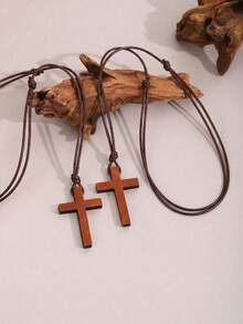ZIRUISP 1/2/4/6/12pcs Handmade Wooden Cross Pendant Necklace, Suitable For Men And Women, Christian Jewelry With Adjustable Black Cord, Perfect Faith Gift For Believers - Wooden Cross Wax Rope Necklace - View 15