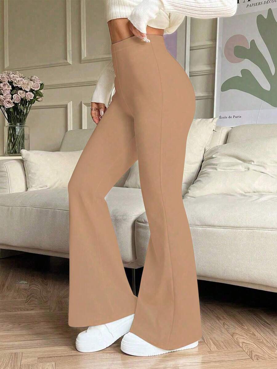 Quần yoga ống loe cạp cao màu trơn dành cho nữ, quần legging bó sát hỗ trợ tập luyện thể thao, chạy bộ, thể dục.