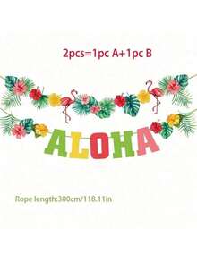 Hawaiian Party Decorations Flamingo Flower Wreath, Hawaiian Luau Tropical Party ALOHA Banner, Summer Beach Birthday Party Decorations, Luau Party Supplies, Tropical Theme Summer Beach Pool Party Decorations, Luau Birthday Party Decorations - Multicolor - View 13