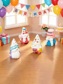4/8pcs Mini Resin Gnomes Figurines, Miniature Birthday Theme Party Gnome Ornaments, Perfect Birthday Gift, Suitable For DIY Fairy Garden, Valentine's Day, Wedding Decorative, Birthday, Home Office Desk, Sensory Bins, Collector Displays, Car Interior Accessories, Birthday Party Gifts - Multicolor - View 4