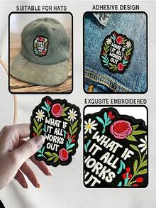1pc "What If It All Works Out?" Inspirational Embroidered Patch With Floral Design, Positive Quote Motivational Mental Health Iron-On Embroidery Applique, Suitable For Hats, Bags, Backpacks, Jackets, Uniforms, Affirmative DIY Patch Gift For Difficult Times And New Beginnings - Square - View 8