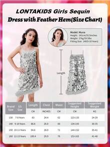 LONTAKIDS Girls Sequin Dress Kids Sparkly Gown For Christmas Birthday Party Wedding With Spaghetti Strap Detachable Feather Hem - 銀色 - 查看 6