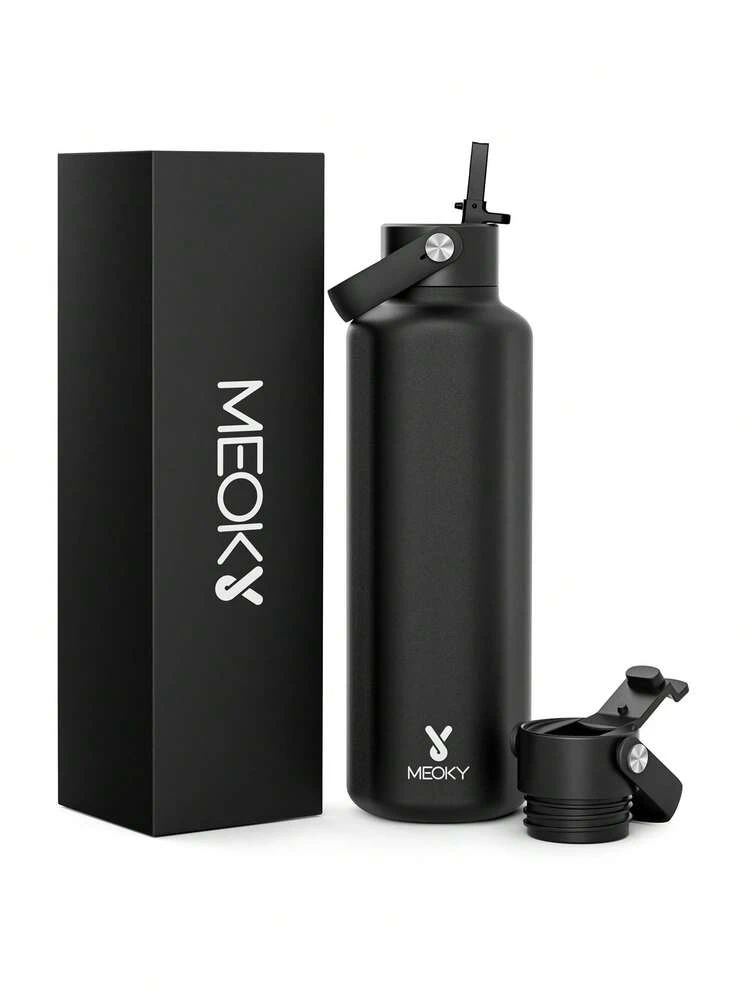 24oz Insulated Water Bottle With Dual Straw Lid, 24 Hours Cold, Leak-Proof, Stainless Steel Vacuum Insulated Coffee Tumbler, Travel Mug, Double Wall Stainless Steel Sports Water Bottle For Outdoor, Gym, Travel And School - Black - View 10
