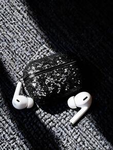 亮片、钻石 1 件装纯色全覆盖水钻闪光 PC 蓝牙耳机保护硬壳，兼容苹果 1/2/3/4/Pro/Pro2，闪亮水晶装饰奢华耳机盒 - 黑色 - 查看 1